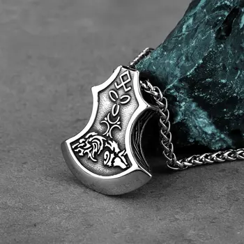 Meeste Roostevabast Terasest Kee Viking Kirves ja Odin Hunt Hip-Hop Amulett Ripats Keldi Sõlm Skandinaavia Ehted Kingitus Hulgimüük