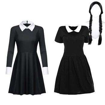 Kolmapäev, Cosplay Addams (2022) Kostüüm Must Lühike/Pikk Varrukas Kleit Naine Halloweeni Karneval Ülikond