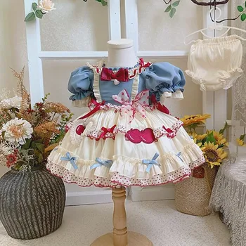 Hispaania Vintage Lolita Princess Pall Kleit Vibu Tikandid Puhvis Varrukad Disain Sünnipäeva Tüdrukud Dress Lihavõtted Eid A1550