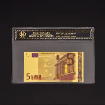 Euro 5 Pangatähtede Bill Gold Foil Värv Pangatähtede Valuuta COA Raami Sertifikaat