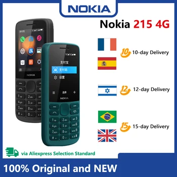 Uus ja Originaal Nokia 215 4G Mobiilne Telefon Mitmekeelne Dual SIM 2,4-tolline Kaardid FM-Raadio 1150mAh Funktsioon Mobiiltelefoni