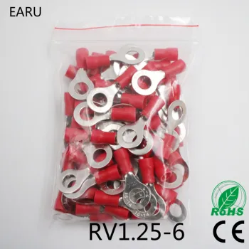 RV1.25-6 Punane 22-16 AWG 0.5-1.5mm2 Isoleeritud Ring Terminal Connector Cable Juhe-Pistik 100TK/Pakk RV1-6 RV