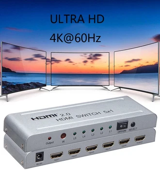 HDMI 2.0 Lüliti Kasti 5x1 HDMI Switcher Audio-Video Converter 4K 60Hz 1080P 5 In 1 Out PS3 PS4 HD Kaamera PC-DVD-TV-Monitor