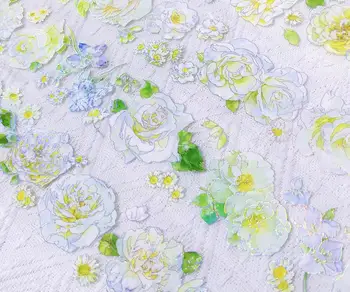 Armas Valge Lill, Rohelised Lehed Läikivad Crystal PET-Lindi-Kaardi Tegemine DIY Scrapbooking Kava Dekoratiivne Kleebis