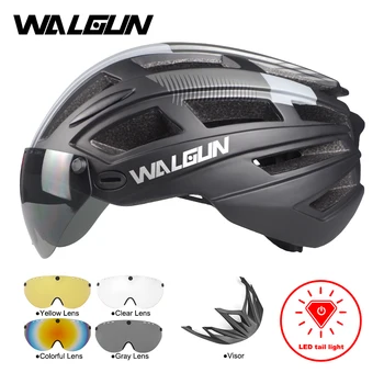 WALGUN MTB Mountain Bike Helmet L LED Light Kaitseprillid Objektiivi päikesesirm Maantee Jalgratas Ohutuse Jalgrattasõit Kiivrid Mehed Naised Täiskasvanute