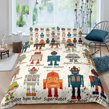 Robot tekikott Set Lapsed Poisid Akvarell Robot Voodipesu Komplekt Kaasaegse Koomiks Super Robot Muster King Size 2/3tk Voodipesu Komplekt
