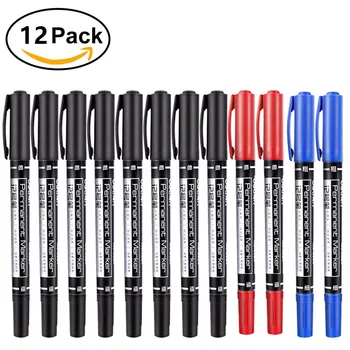 12tk/pack Twin Tip Püsiv Marker Veekindel Õli -, Tindi Sm Pen Fine/Keskmine Punkt on 0,5 mm-1mm Pen Sm Must Sinine Punane Tint