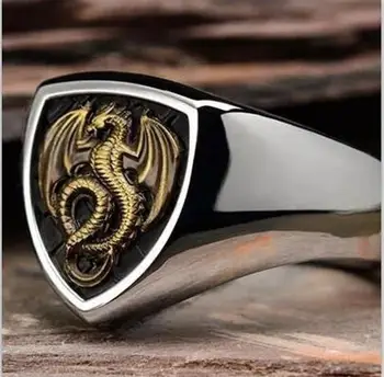 Meeste Mood Vintage Dragon Shield Ringi Hõbe Värv, Logo Disain Ringi Juhuslik Pidu Tarvikud