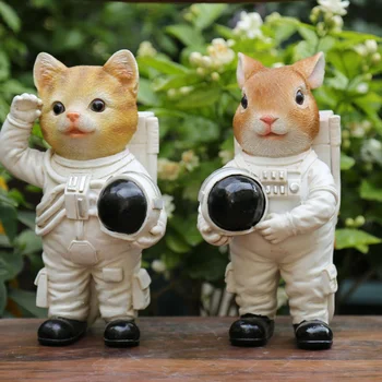 Aed Simulatsiooni Astronaut Spaceman Kass Vaik Kaunistused Hoovis Väljas Kujukeste Teenetemärgi Maastiku Küülik Skulptuur, Käsitöö, Kunst
