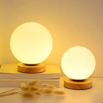 moonlux USB Põhjamaade LED Öölambid Tabel Lamp Öö Hele Puit Baasi Palli Kujuline Dekoratiivne laualamp