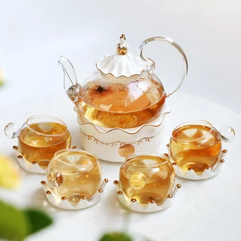 Euroopa Klassikalise Tee Set Aroomitee Teekann Läbipaistev Klaas Crown Teacup Seadistab Valge Keraamilise Plaate Klaasist Tassi Crown Taldrik