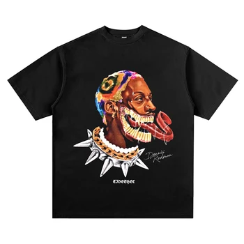 Hip-Hop Streetwear Retro Portree Tshirt Mehed Mõõdus Dennis Rodman T-Särk Puuvillane Meeste Lühikesed Varrukad Vintage Tshirt