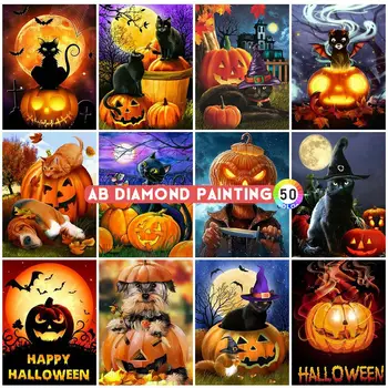 AB Diamond Maali 5D Tikandid Halloween Pumpkin Mosaiik Kive Maastiku Decor Kodus Täis Puurida DIY Seina Kleebis