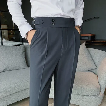 2021 Briti Kõrge-Pükste vöökoha Meeste Sotsiaalse Pant Traje Hombre Ametliku Kleit Püksid Meestele itaalia Meeste Püksid Hombre Kleit Pahkluu Pant