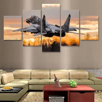Raamimata 5 Paneeli Jet Fighter Mikoyan MiG-29 Modulaarne Kaasaegne Lõuend Plakatid Seina Art Pilt Maalid elutuba Home Decor