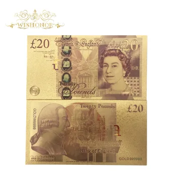 10tk/palju Värvikas UK Kuld Pangatähtede 20 Naela Pangatähtede 24k Kuld Võltsitud paberraha Kingitused Kogumine
