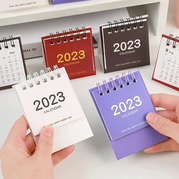 Uus 2023 Retro Lihtne Tahked Värvi Mini Laua Kalender Seisab Laua Kalender Paks Paber Office Kalender Korraldamiseks Planeerimine