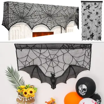 1TK Halloween Siseruumides Laudlina Must Pits Ring Spider Ämblikuvõrk Tabel Kaas Kamin Mantel, Sall Spider Web Halloween Decor UUS