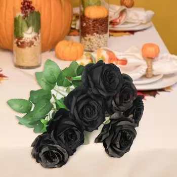 Must Roos tehislilled Pea koos 7 Peaga Hunnik Siidist Lille Kimp Kaunistamiseks Pulmad Taust Kodu Võltsitud Roosid Õie