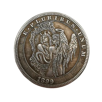 1899 Ameerika Rändaja mälestusmünte Ingel ja Deemon Messingist hõbetatud Vintage Käsitöö Mündi Hulkur Laekuva Mündi 1tk