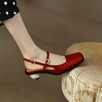 Prantsuse retro Naiste kõrge kontsaga sandaalid kakuke 2022., paks kanna ruudu juht Mary Jane tagasi tühjade ühe kingad naistele