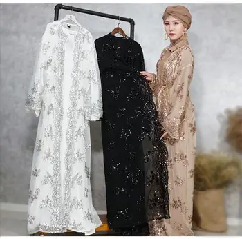 Abaya Moslemi Naiste Pikk Kampsun, Maxi Kleit Avatud Rüü Seal Kaftan Dubai Jilbab Peep Varba Kingad Pits Tikand Islami Kimono Türgi Lähis Ea