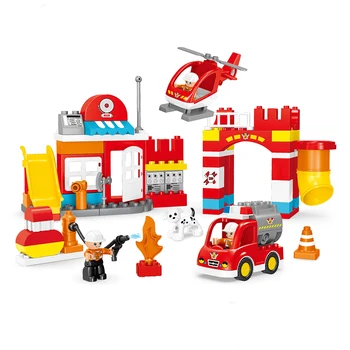 90Pcs Suured osakesed Linna Tuletõrje-Seeria ehitusplokid Tuletõrje Tulekahju Helikopter Telliskivi Lapsed Mänguasjad Lastele