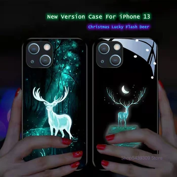 Metsa Vt Hirv LED-Välklamp süttib Case For iPhone 13 11 12 Pro X-XR, XS Max 8 7 Jõulud uusaasta Armas Hirv Coque Kate Funda