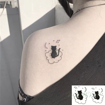 Veekindel Ajutine Tätoveering Kleebised Kass Kala Kuu Star Võltsitud Tatto Flash Tätoveering Kaela poolt Tagasi Suu Body Art Naised, Mehed