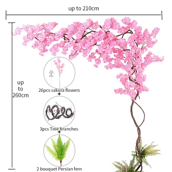 Komplekti Võltsitud Cherry Blossom Tree flor tehislilled Sobiks Pool Seina Riputamise Pulm Taustaks Maastik Väljas Kodu Kaunistamiseks
