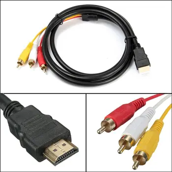 Must W/SCART-3 RCA Phono Adapter 1080p HDMI-ühilduvate S-video 3 RCA AV Audio Kaabel Projektor/DVD/TV-Audio-video Ühenduspesa