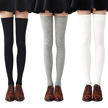 1 Komplekt 3 Paari Naiste Pikad Sokid Värviga Reie Kõrge Sokid Puuvillased Üle Põlve Sokid Boot Sukad Säärised