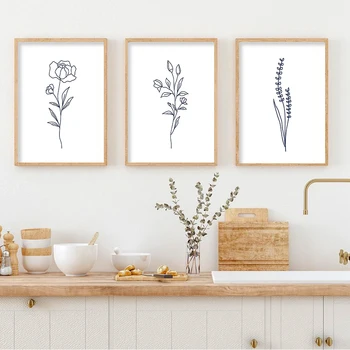 Sinise Õie Botaanika-Line Boho Plakatid Minimalistlik Lilled Seina Art Lõuend Maali Kaasaegne Elutoa Sisustus Home Decor
