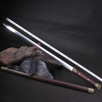 Hiina Klassikaline Ringi Pea Mõõk Full Tang Küünte Käepide 105cm 1.3 kg Mangaan Terasest Tera Rosewood Scabbard Tasuta Shipping