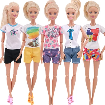 Barbies Nuku Riideid 1Set Uus Mood T-Särk +lühikesed Püksid Sobib 11.8 tolline Nukk Vabaaja Rõivad Tasuta Laeva Kuum Tüdruk Riided Kingitus