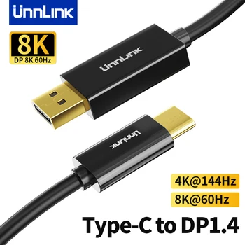 Unnlink 8K60Hz 4K144Hz USB-C-DP Kaabli Tüüp C Thunderbolt4, et DisplayPort 1.4 Konverteri Adapter sobib Macbook Pro Samsung, Huawei