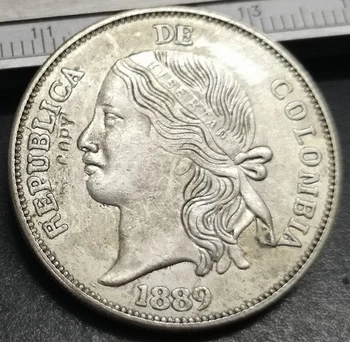 1889 Colombia 5 Decimos Pinnatud Hõbe Mündi Koopia
