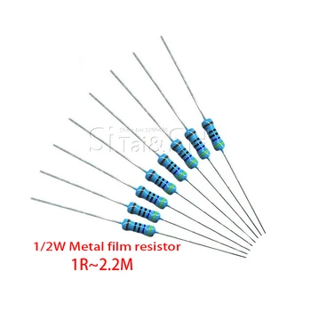 50tk 1/2W Metal Film Resistor 1% 1R~2.2 M 100R 220R 330R 1K 1,5 K 2.2 K 3.3 K 4.7 K 10K 22K 47K 100K 100 220 330 1K5 2K2 3K3 4K7 Oomi
