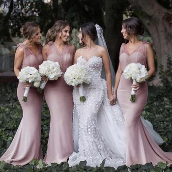 tolmune roosa pruutneitsi kleidid tülli satiin seksikas v kaela merineitsi elegantne kleit naistele pulmapidu vestidos de gala stiilne