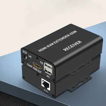 60M HDMI KVM Extender läbi Cat5e/6 Rj45 Etherneti Kaabel 1080P USB KVM HDMI Extende Audio-Video Converter POC Powed alumiiniumisulamist