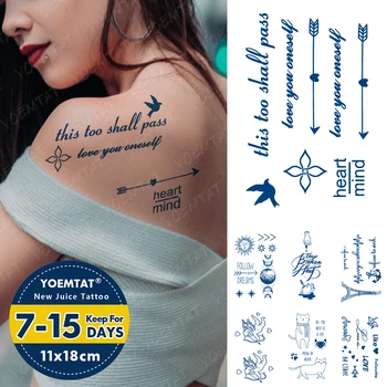 Sinine Tint Mahla Veekindel Ajutine Tatto Kleebis Inglise Nool Angel Cat Väike Ülekanne Body Art Võltsitud Tattoo Mehed Naised Püsiv