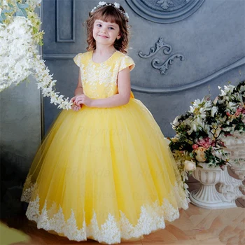 Yellow Flower Girl Dress,Lühike Varrukas Kleit, Kleit Beebi Sünnipäev,Pulmapidu Kleit Tüdruk