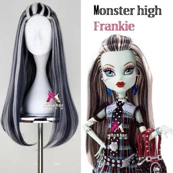 Uus parukas frankie Monster Kõrge Frankie Cosplay Parukad 65cm Must Mix Valge Halloween Pool Sünteetiline Cosplay Parukas +parukas kork