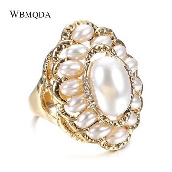 Wbmqda Kuum Vintage Pearl Ring Ehted 2021 Mood Kulla Värvi Kristall CZ Suured Rõngad Naiste Etnilise Pulmakleidid Ehted