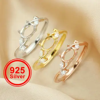 5x7MM Ovaalne Piik Ringi Seaded,Puu Haru Art Deco Tahke 925 Sterling Silver Rose kullatud Sõrmus,DIY abielusõrmus 1224147