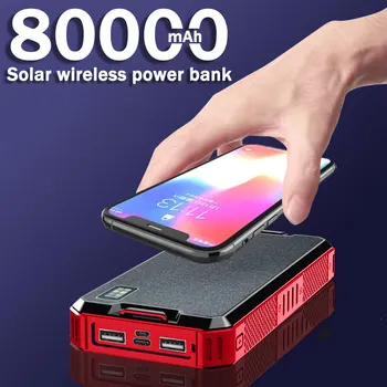 Solar Power Bank 80000mAh Kaasaskantav Traadita Kiire Laadimine Väljas SOS Välise Aku Koos Välklamp Xiaomi iPhone