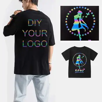 Coustom Oma Disaini T-Särgid DIY Peegeldav Vikerkaar Logo Streetwear Hip-Hop Liiga Meeste Tees Top Puuvill Poole Varruka Mees riided