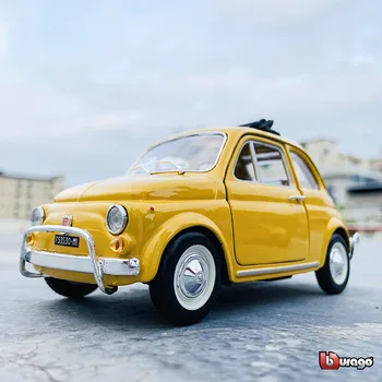 Bburago 1:24 1968. aasta Fiat 500 L kollane simulatsiooni sulam, auto mudel, käsitöö, sisustus kogumise mänguasi vahendid kingitus