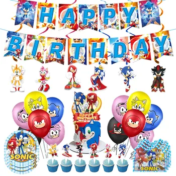 Lapsed Partei Sünnipäeva Teenetemärgi Kiirus Sonic Cartoon Õhupallid Set Paber Plaat Salvrätiku Poisid Tüdrukud Mänguasjad Baby Shower Taustaks