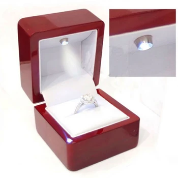 Uusim 2022 LED Light Ring Box Luksuslik Pulmad Engagement Rõngad Display Case Nahast Karbid Punane dropshipping hulgi-Kuum